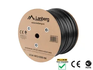 Кабел Lanberg LAN cable CAT.6 utp 305m solid outdoor gel-filled cu black fluke passed