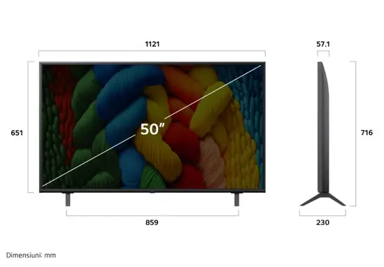 Телевизор LG 50NANO80A3B, 50" 4K HDR Smart Nano Cell TV, 3840x2160, DVB-T2CS2, AI Alpha 7, HDR 10 PRO, webOS 25, ThinQ AI, VRR, ALLM, HGiG, WiFi, Clear Voice, AI Upscaling, Bluetooth, Hdmi e-ARC , CI, LAN, AirPlay2, Chromecast, 2 Pole stand, Black