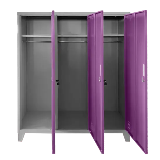 Метален гардероб детски BTL JZ с 3 отделения 150x120x40 см- лилав, отворе, празен