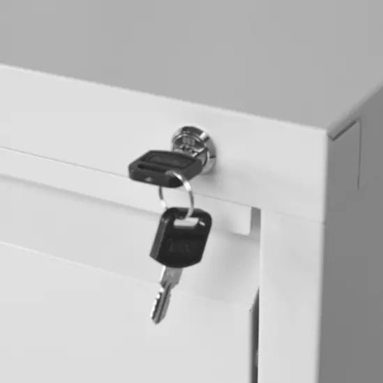 Метална картотека L BTL с 2 чекмеджета - приближена снимка на ключалката на контейнера