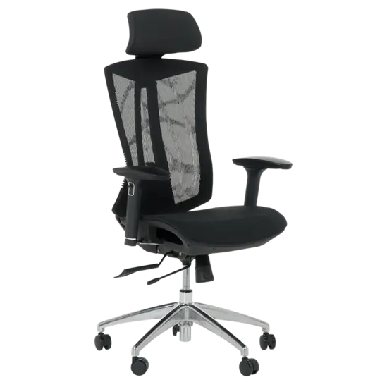 Дирексторски стол ЛУСИЯ- снимка отстрани, черен цвят, мрежа, меш