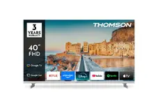 Телевизор Thomson 40" FHD Google TV; 1920 x 1080 (FHD), DLED, 60 Hz, HDR10, Dolby Audio, Google Cast, DVB-TT2CSS2, Wi-Fi, Bluetooth, LAN, HDMI 3 (1.4), USB 2 (2.0), Hotel mode, Side Feet, White