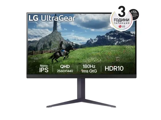 Монитор LG 32GS85Q-B, 31.5' UltraGear Nano IPS 1ms, AG, 180Hz, 1000:1, 350cdm2, QHD (2560x1440), AMD FreeSync, NVIDIA G-SYNC, HDR 10, DCI-P3 98%, USB, HDMI, DisplayPort, Reader mode, Dynamic Action Sync, Headphone out, Height Adjustable,Tilt, Swivel, Bla