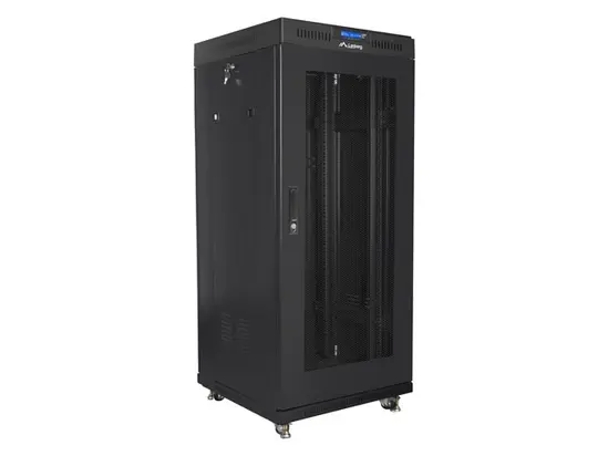 Комуникационен шкаф Lanberg rack cabinet 19' free-standing 27U600x600 (flat pack) with mesh door lcd black v2