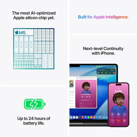 Лаптоп Apple 14-inch MacBook Pro: Apple M5 chip with 10-core CPU and 10-core GPU, 16GB, 1TB SSD - Space Black