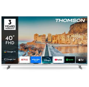 Телевизор Thomson 40' FHD Google TV; 1920 x 1080 (FHD), DLED, 60 Hz, HDR10, Dolby Audio, Google Cast, DVB-T/T2/C/S/S2, Wi-Fi, Bluetooth, LAN, HDMI 3 (1.4), USB 2 (2.0), Hotel mode, Side Feet, White