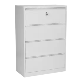 Метална картотека G BTL с 4 чекмеджета - сива на цвят, снимана в профил, със затворени чекмеджета