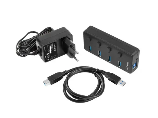 USB хъб Natec USB 3.0 Hub Mantis 2 4-Port OnOff With AC Adapter