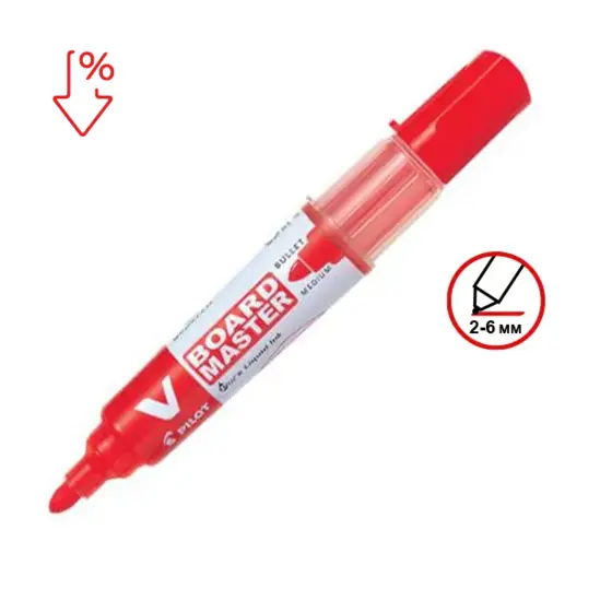 Маркер за бяла дъска Pilot Master презареждащ червен с пиктограма за намаление