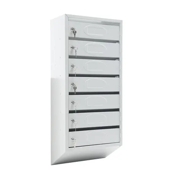 Пощенска кутия PMT РВ-7С KL - сива на цвят, със седем клетки, снимана отпред, затворена