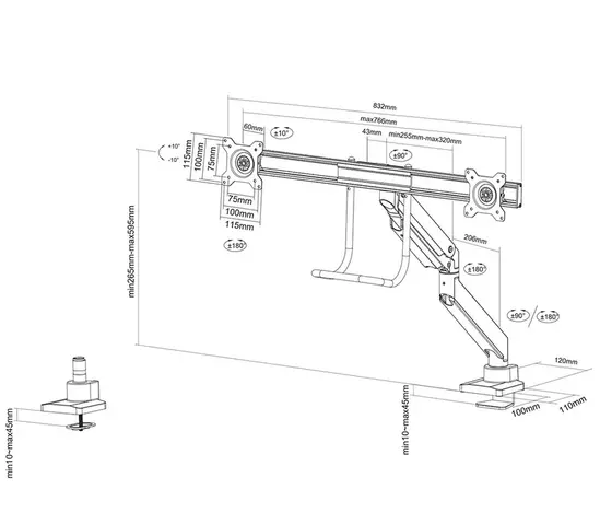 Стойка Neomounts Monitor arm 10-32" - gas spring - Topfix - 180°-stop
