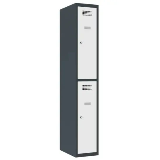 Метален гардероб FRT с 2 отделения 180х30х50 см - черен, сниман отстрани, затворени врати