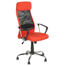 Директорски стол БРАТАН- оранжева дамаска, черна мрежа