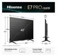 Телевизор Hisense 43" E7Q Pro, 4K Ultra HD 3840x2160, QLED, Quantum Dot, 144Hz, HDR 10+ adaptive, HLG, Dolby Vision, DTS Virtual X, Smart TV, WiFi 5GHz, WiFi Direct, BT, Anyview Cast, 3xHDMI, 2xUSB, LAN, CI+, DVB-T2CS2, Black