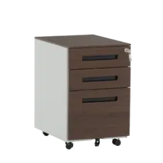 Метален контейнер K BTL с 3 чекмеджета - кафяв с черни дръжки, сниман отстрани, затворени чекмеджета