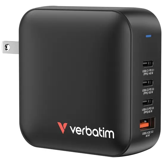 Зарядно устройство Verbatim Mini GaN Charger 165W 4 Port US plug with EU and UK adaptors