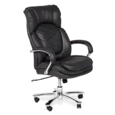 Президентски стол ЛОЗАН-снимка отстрани, естествена кожа, хромирани подлакътници с меки падове