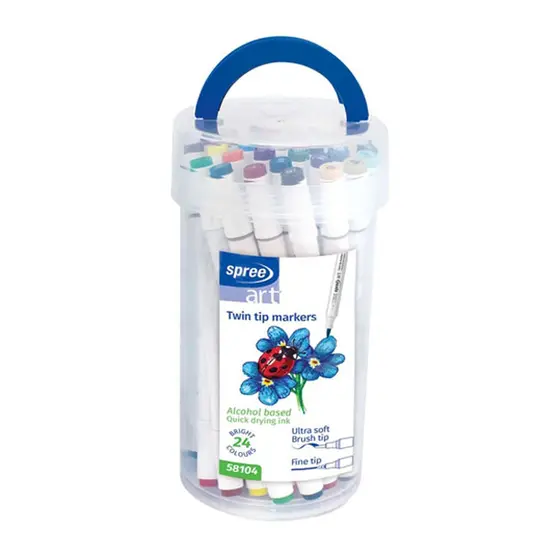 Флумастери Spree Art Soft Brush двувърхи 24 цвята цилиндър