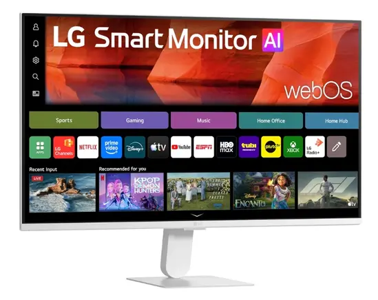 Монитор LG 27U511SB-W, 27" IPS Smart webOS23, 120Hz, 5ms, 1500:1, 250cd/m, FHD 1920x1080, ThinQ, sRGB 99%, HDR 10, HDMI, USB, Bluetooth, AirPlay 2, Speacers 5W x 2, Tilt, White