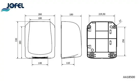 Сешоар за ръце 1400 W - размери