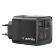 Зарядно устройство Verbatim Mini GaN Charger 65W 2 Port retractable cable display US plugs with EU and UK adaptors
