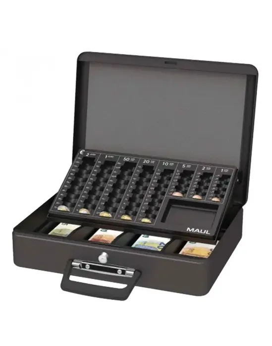 Метална кутия с евро монетник 370х290х120 мм- отворена, черна