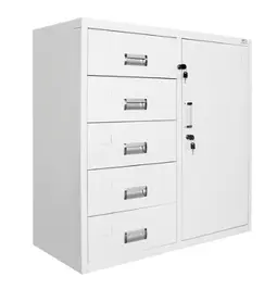 Метален контейнер UG с 5 чекмеджета - сниман под ъгъл- бял, затворен 