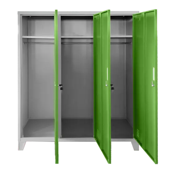 Метален гардероб детски BTL JZ с 3 отделения 150x120x40 см- зелен, празен