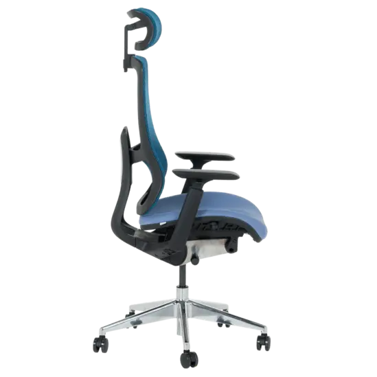 Работен стол ПАРИС- сниман изправен, син цвят, хромирана кръстачка