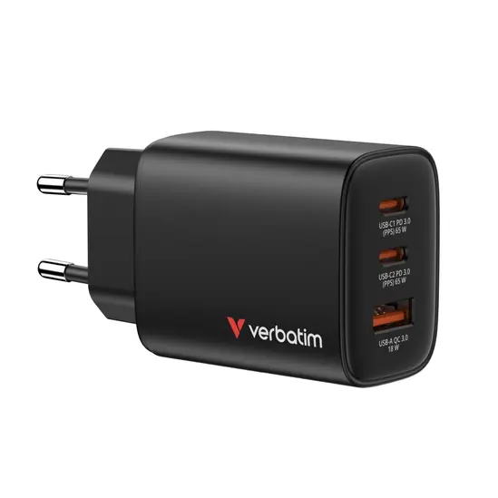 Зарядно устройство Verbatim Essentials GaN Charger 65W EU plug Black