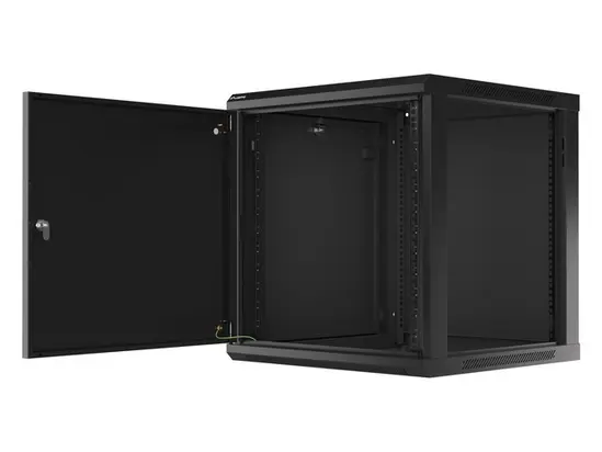 Комуникационен шкаф Lanberg rack cabinet 19' wall-mount 12U600x600 for self-assembly with metal door black (flat pack)