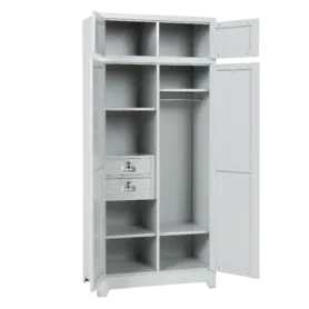 Метален гардероб BTL GR с 9 отделения 200х90х50 см- отворени врати, 2 чекмеджета, 4 рафта