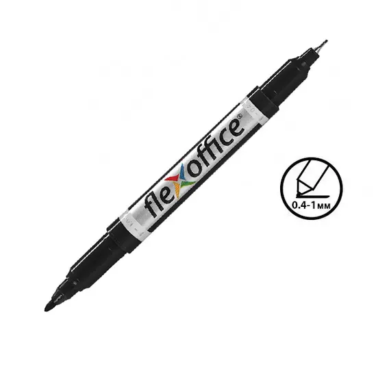 Перманентен маркер Flexoffice двувърх черен 0.4-1 mm