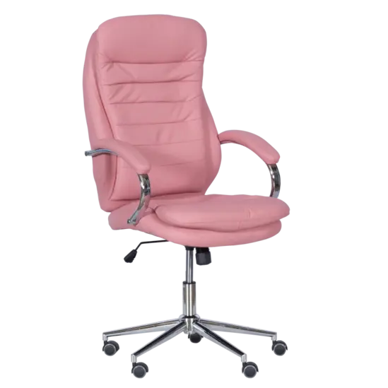 Директорски стол ВЕНЦИСЛАВ -снимка отпред, еко кожа, розов цвят, хромирана база