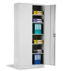 Архивен шкаф BTL L с 6 отделения 198х90х40 см, с отворена дясна врата, пълен с класьори, сниман отпред