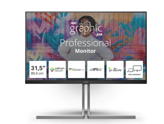 Монитор AOC U32U3CV, 31.5' Nano IPS WLED, 3840x2160@60Hz, 4ms GtG, 400cd m2, 1000:1, 50M:1 DCR, Adaptive Sync, FlickerFree, Anti Blue Light, 3Wx2, Tilt, Height Adjust, Pivot, Swivel, 2xHDMI, DP, USB hub