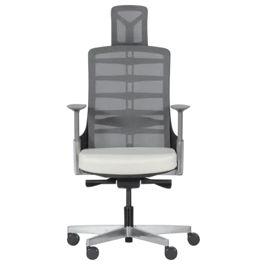 Директорски стол АЛЦЕК- дамаска бял цвят и мрежа облегалка