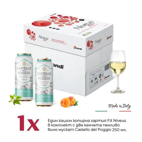 Комплект копирна хартия FIT NIVEUS с две кенчета вино Castello del Poggio