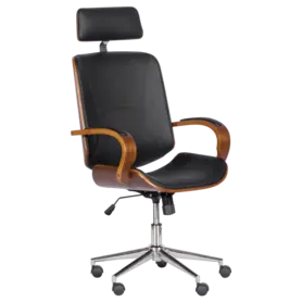 Директорски стол РУБЕН-черна еко кожа, дървени подлакътници