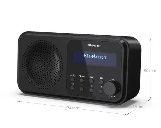 Радио Sharp Radios DR-P420(BK), PORTABLE DIGITAL RADIO, Bluetooth 5.0, 20 DAB+DABFM, Auto timedate, LCD Display, Dual alarm,Micro USB x1 (power supply),3.5mm Headphone jack  line-out, Black