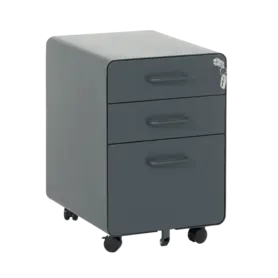 Метален контейнер A BTL с 3 чекмеджета- графит, снимано от ляв ъгъл, със затворени чекмеджета