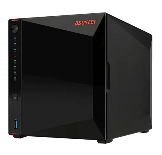 Мрежов сторидж Asustor AS5304T, 4-Bay NAS, Intel Celeron J4105 Quad-Core 1.5 GHz (burst up 2.5 GHz), 4 GB SO-DIMM DDR4,4 x 2.5'3.5' SATA3 HDD or SSD 2.5 GbE x 2, USB 3.2 Gen 1 Type A x 3, WOW (Wake on WAN), WOL, System Sleep Mode, AES-NI hardware encrypt