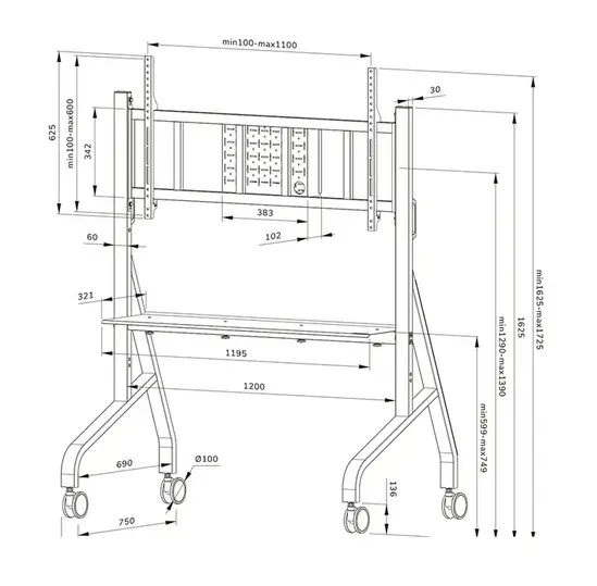 Стойка Neomounts Move Go XL Mobile Floor Stand (fast install, height adjustable)
