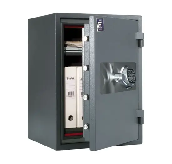 Метален сейф PMT комбиниран 67 EN EL - сив, сниман отпред