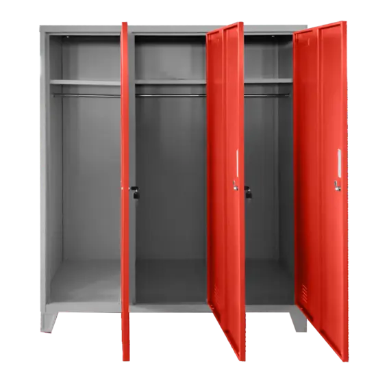 Метален гардероб детски BTL JZ с 3 отделения 150x120x40 см- снимат отпред, червен, отворен