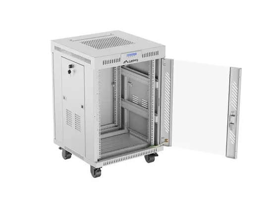 Комуникационен шкаф Lanberg rack cabinet 19' free-standing 15U600x600 (flat pack) with glass door lcd grey v2