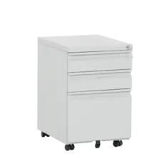 Метален контейнер K BTL с 3 чекмеджета - сниман от ляв ъгъл, затворени чекмеджета, сив