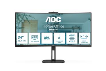 Монитор AOC CU34V5C/BK, 34' Curved 1500R VA WLED, 3440x1440@100Hz, 4ms GtG, 1ms MPRT, 300cd m/2, 3000:1, 20M:1 DCR, Adaptive Sync, FlickerFree, Low Blue Light, 5Wx2, Tilt, Height Adjust, Swivel, HDMI, DP, USB hub