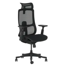 Работен стол АХИНОРА-снимка отпред, черна дамаска, черен меш