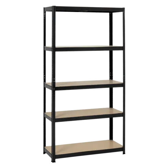 Метален стелаж BTL цинк 192x100x40см 65кг рафт - черен, сглобен, сниман отпред